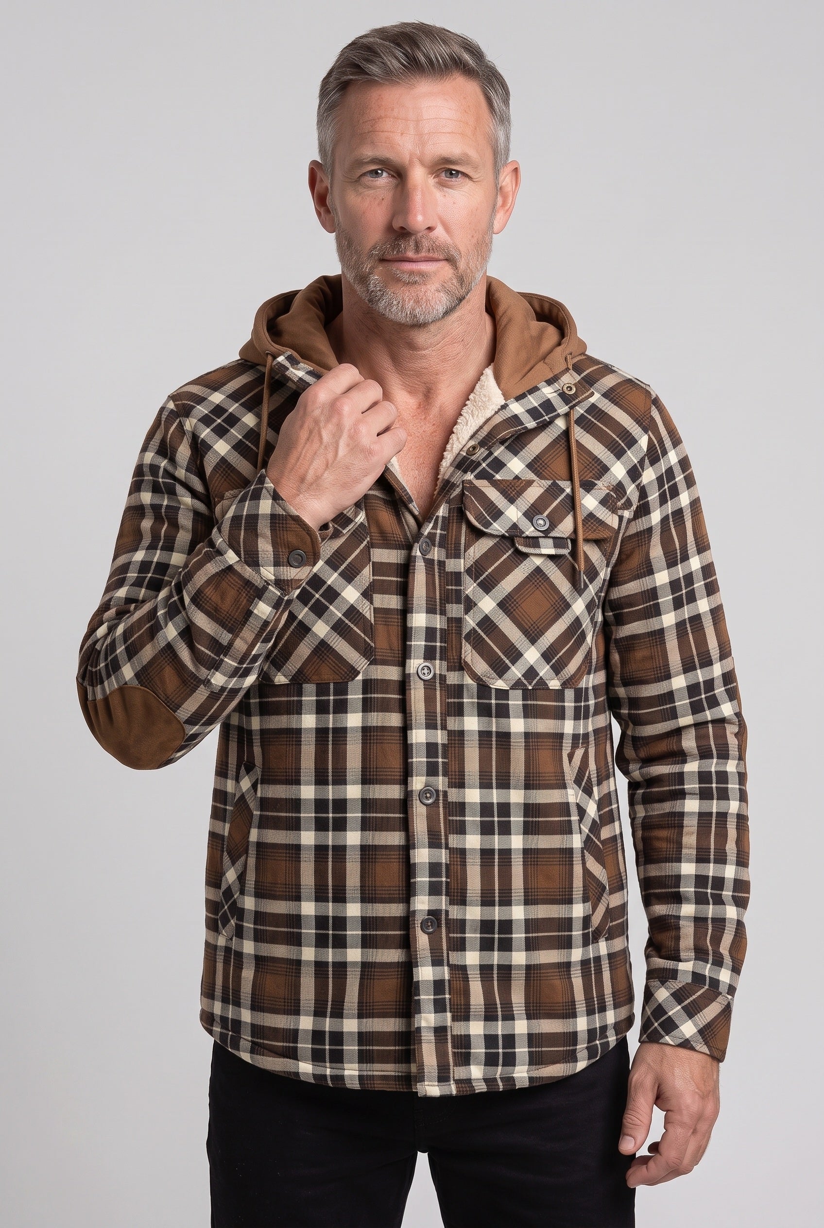 Veste Homme | Sherpa Boutonnée Capuche Contrastée Coudières - 6