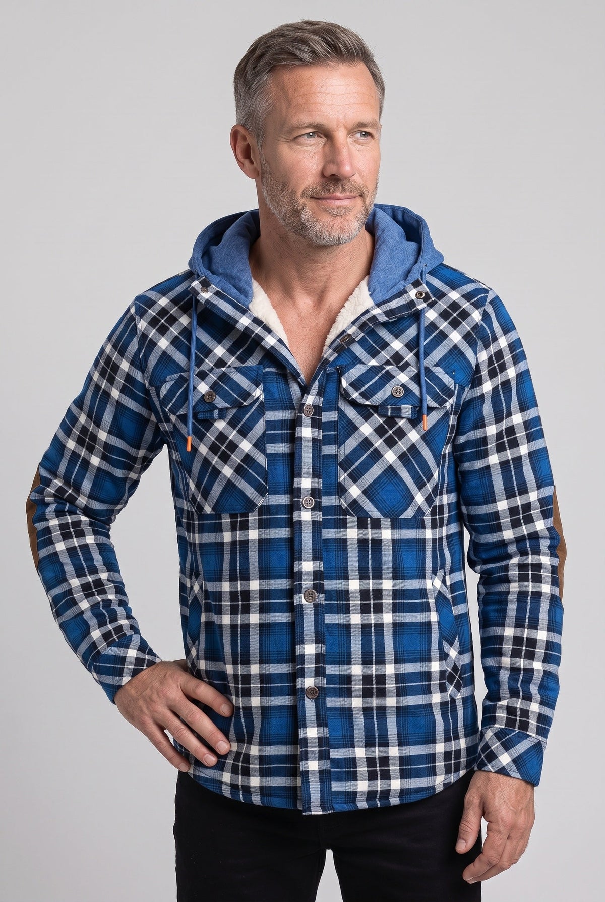 Veste Homme | Sherpa Boutonnée Capuche Contrastée Coudières - 7