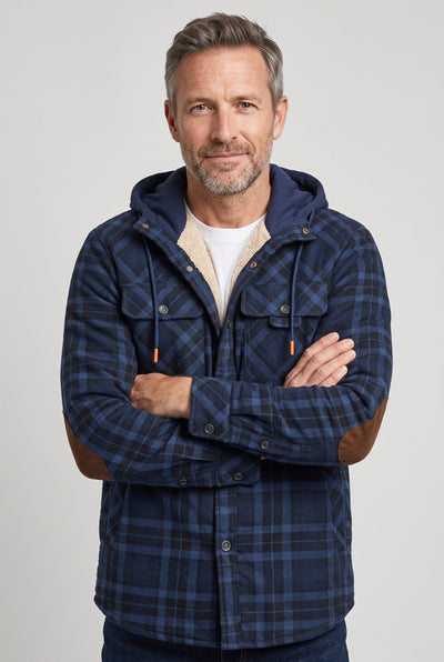 Veste Homme | Sherpa Boutonnée Capuche Contrastée Coudières - 8