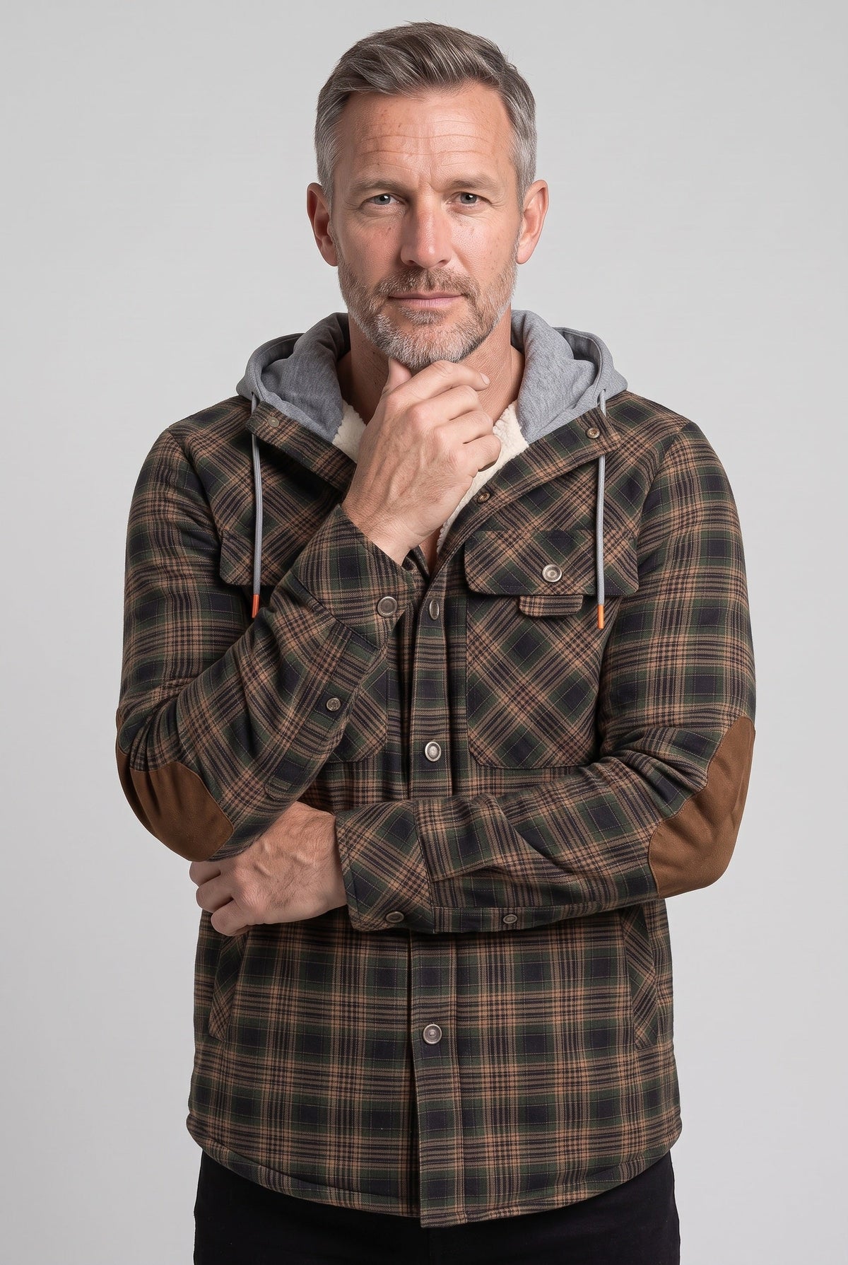 Veste Homme | Sherpa Boutonnée Capuche Contrastée Coudières - 9