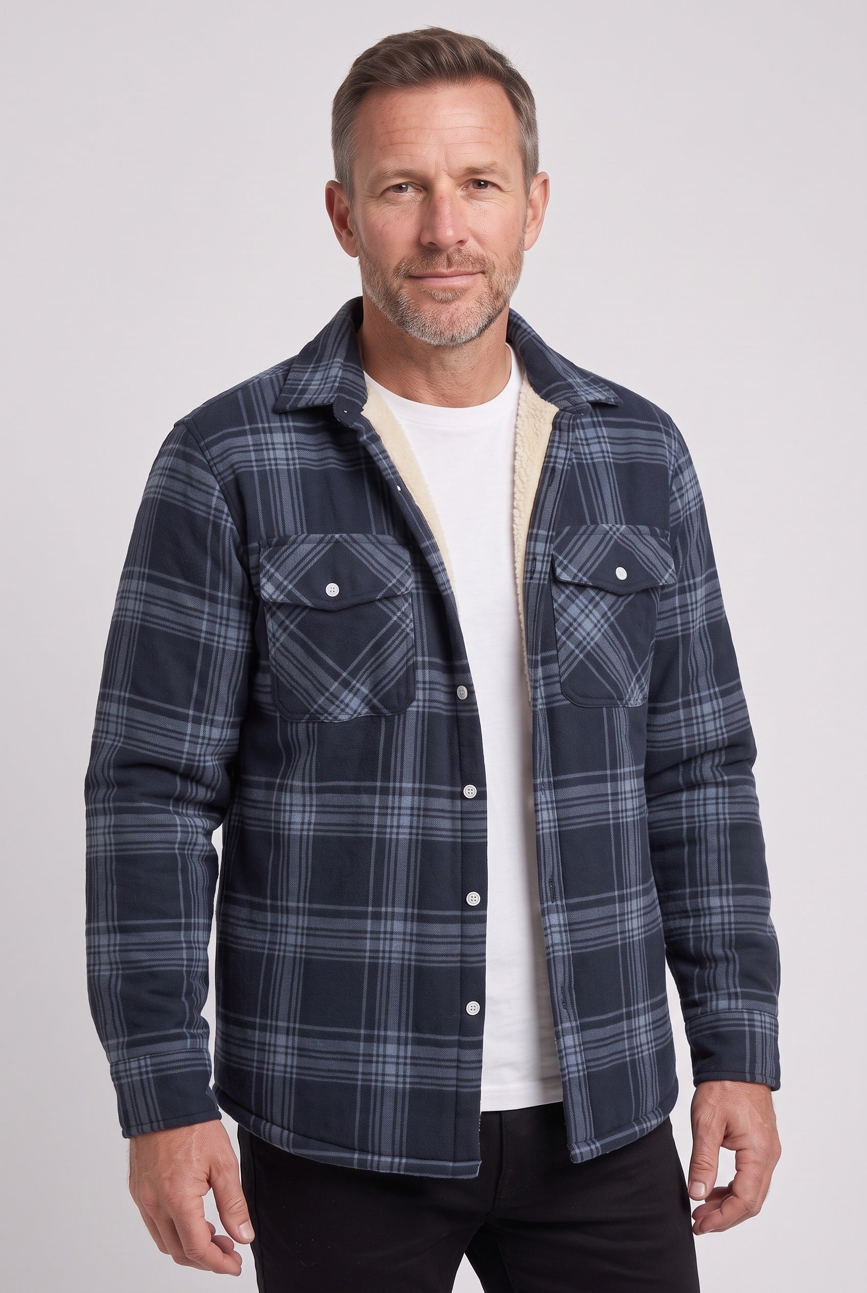 Veste Homme | Sherpa Boutonnée Grands Carreaux Poches Poitrine - 10