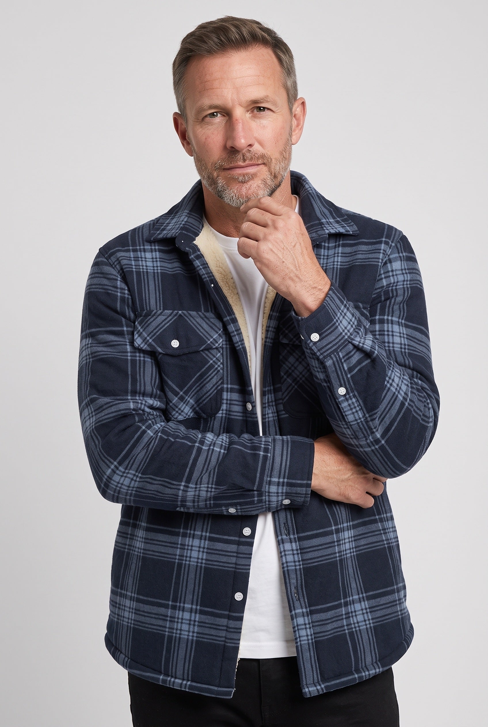 Veste Homme | Sherpa Boutonnée Grands Carreaux Poches Poitrine - 11