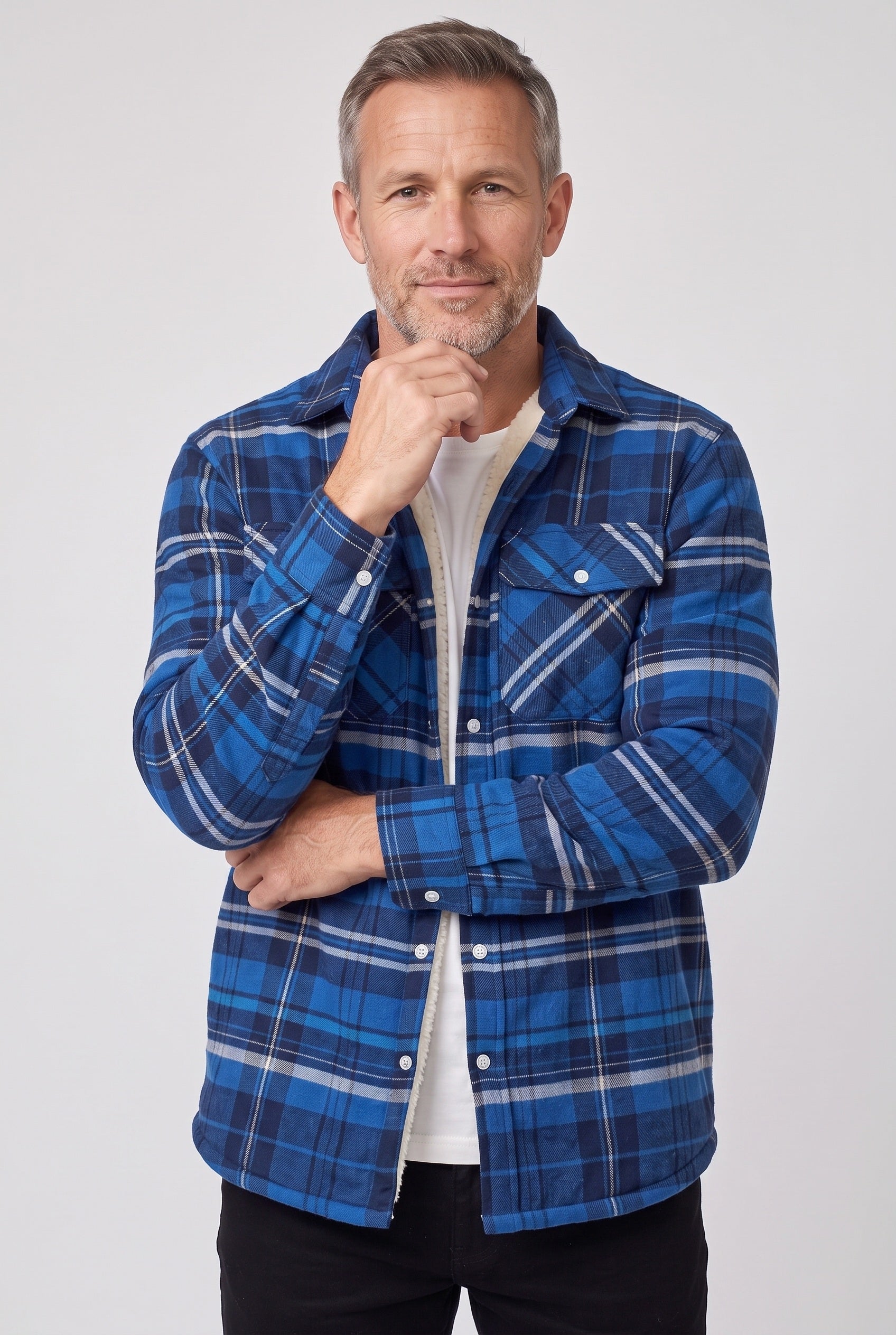 Veste Homme | Sherpa Boutonnée Grands Carreaux Poches Poitrine - 12