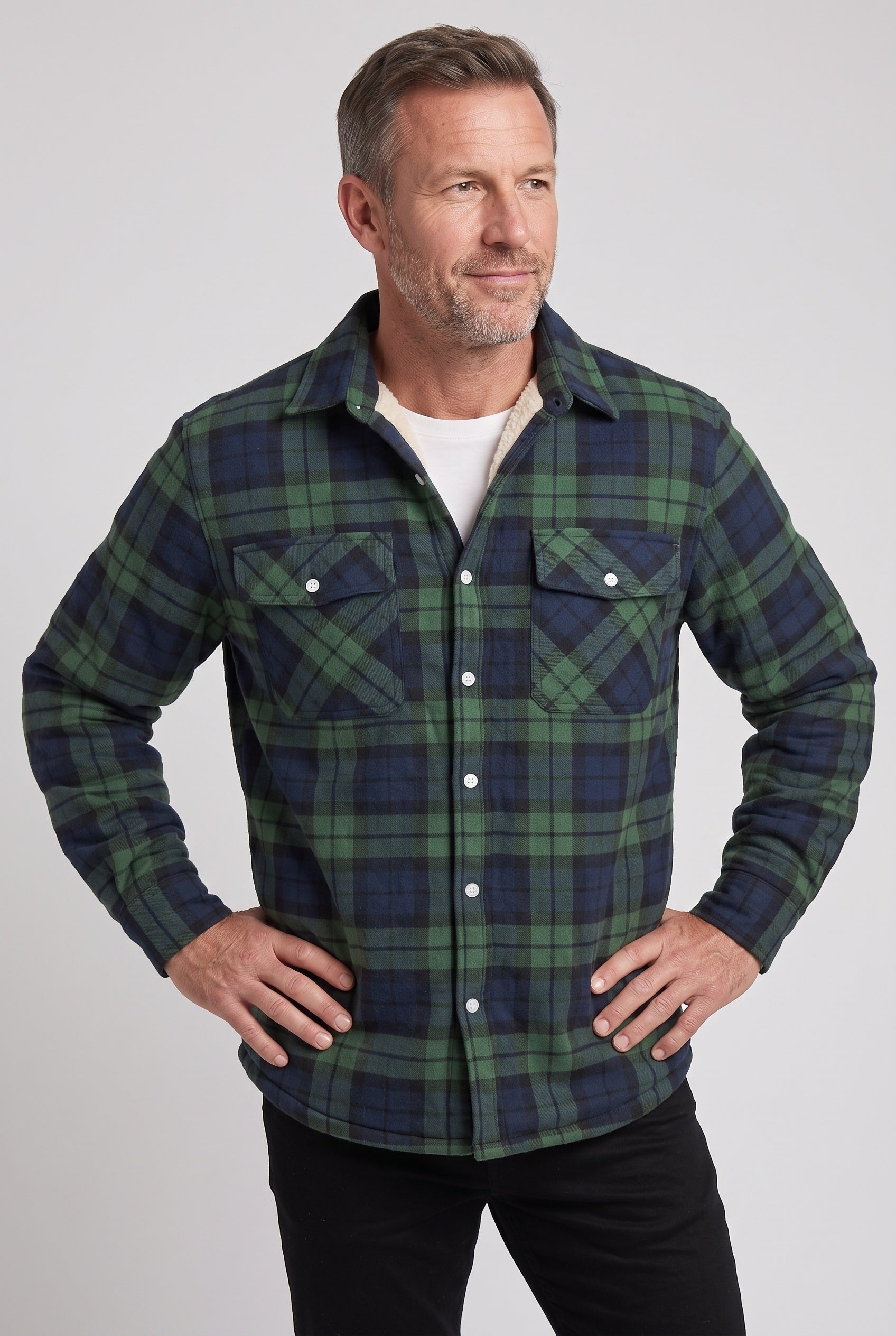 Veste Homme | Sherpa Boutonnée Grands Carreaux Poches Poitrine - 6