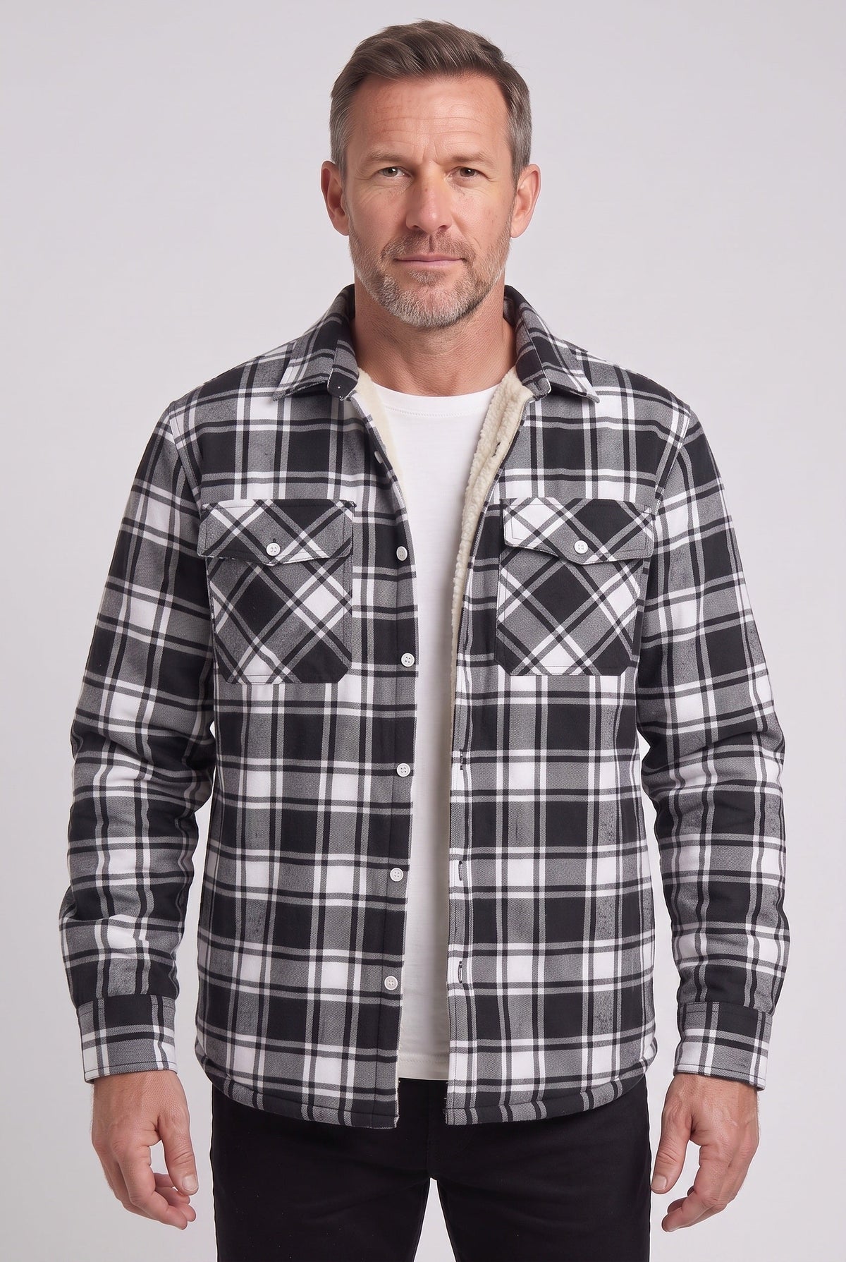 Veste Homme | Sherpa Boutonnée Grands Carreaux Poches Poitrine - 7