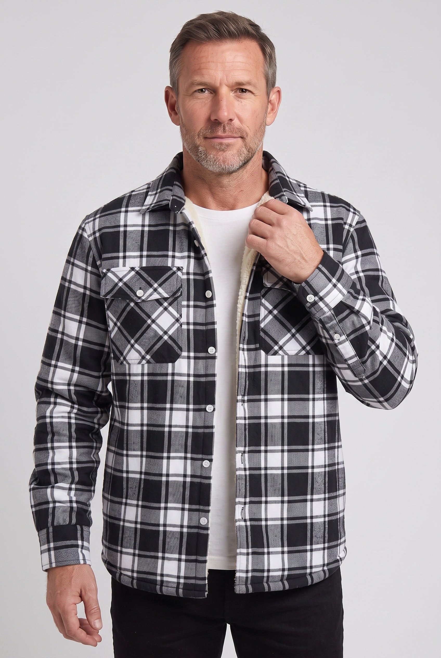 Veste Homme | Sherpa Boutonnée Grands Carreaux Poches Poitrine - 8