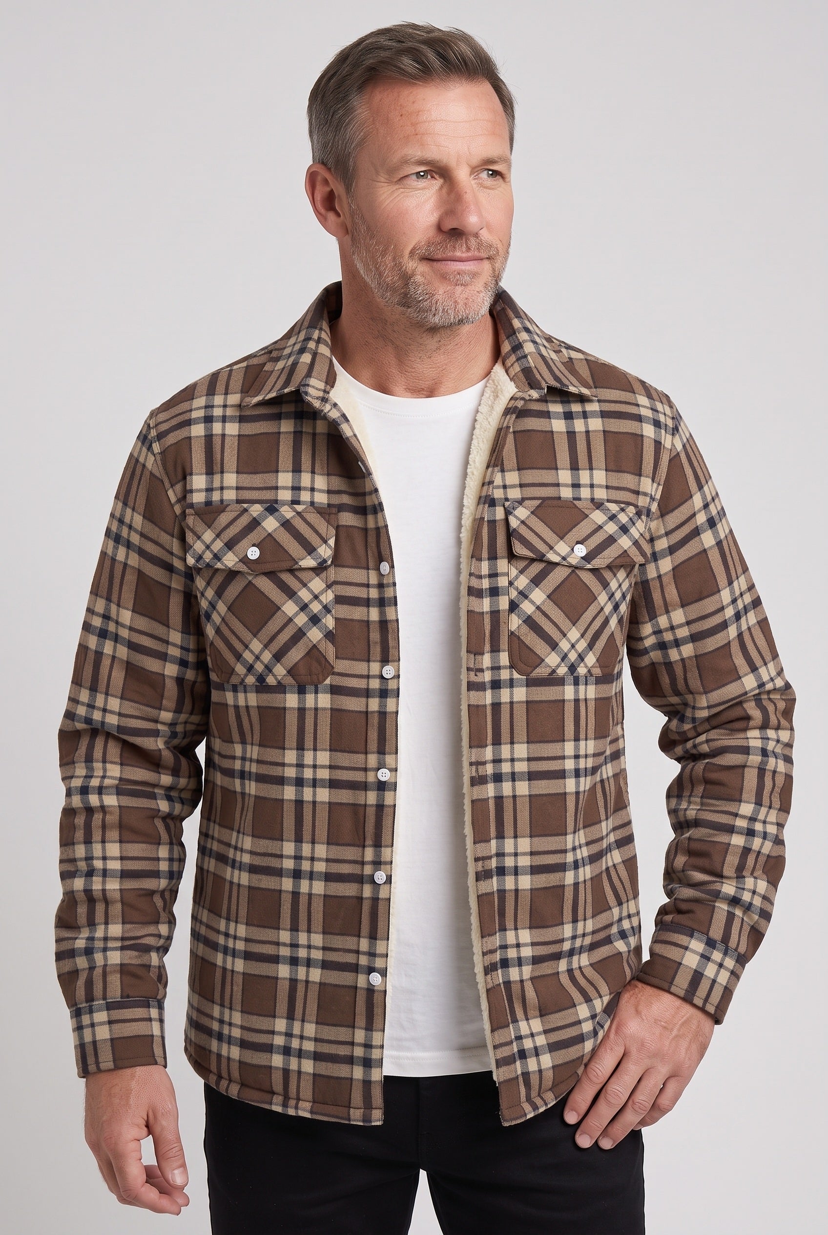 Veste Homme | Sherpa Boutonnée Grands Carreaux Poches Poitrine - 9