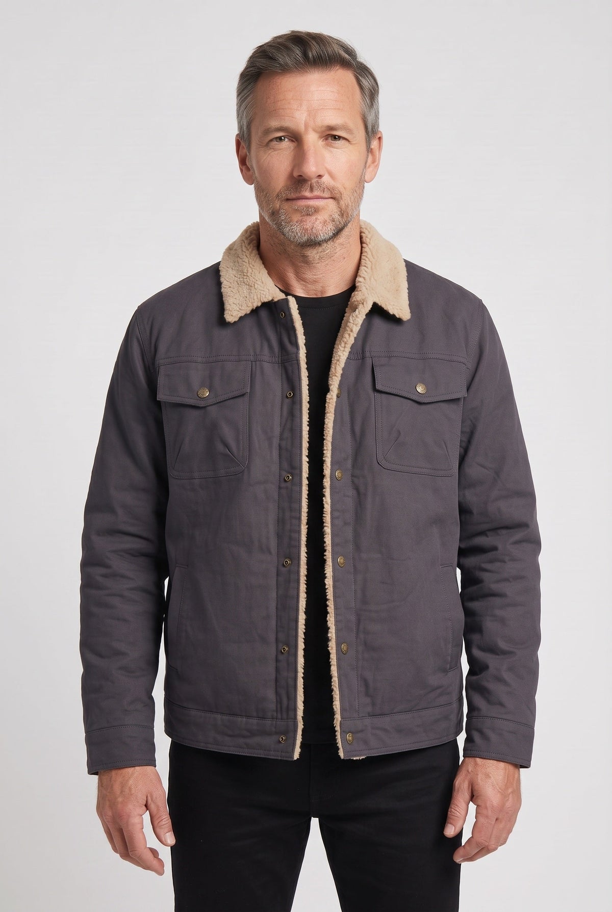 Veste Homme | Sherpa Boutons Pression Col Doublé Poches Poitrine - 1