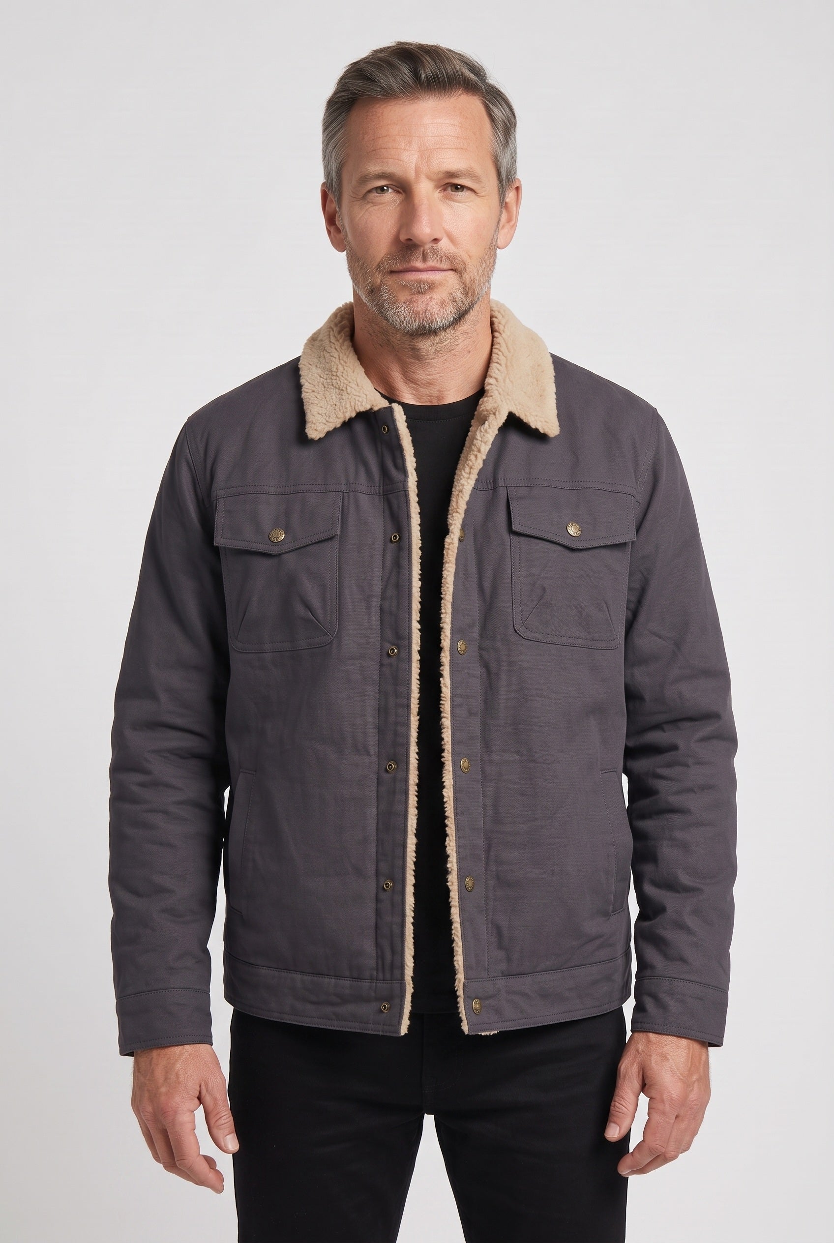 Veste Homme | Sherpa Boutons Pression Col Doublé Poches Poitrine - 1