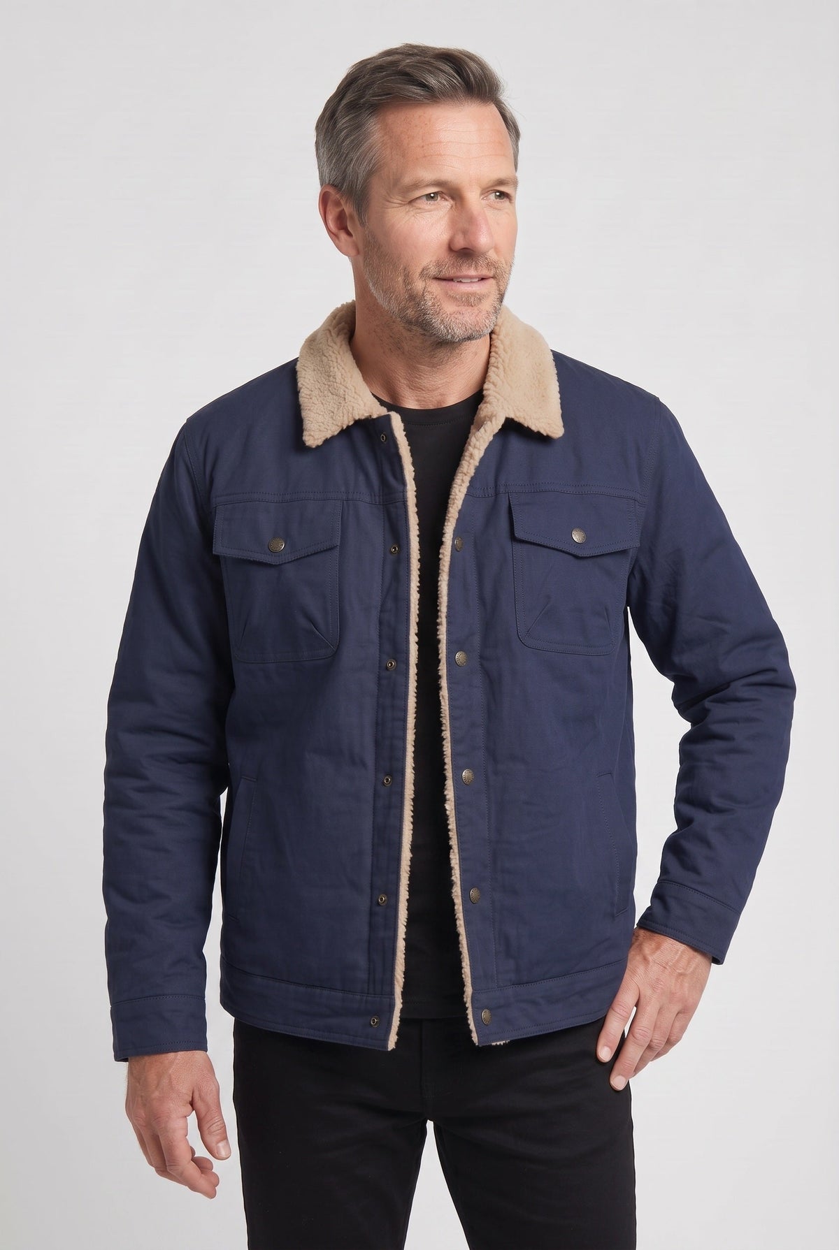 Veste Homme | Sherpa Boutons Pression Col Doublé Poches Poitrine - 8