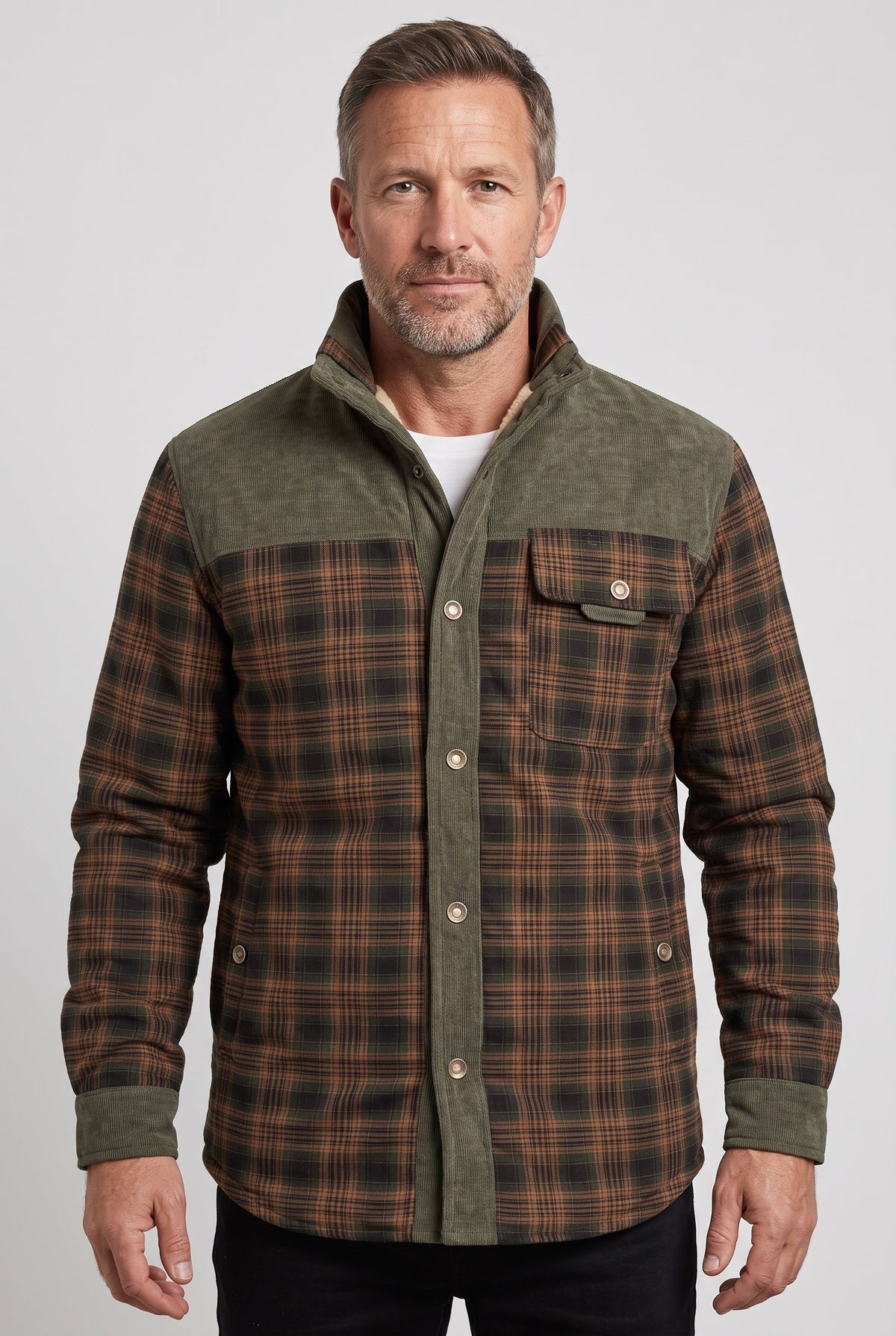 Veste Homme | Sherpa Boutons Pression Col Velours Côtelé - 1