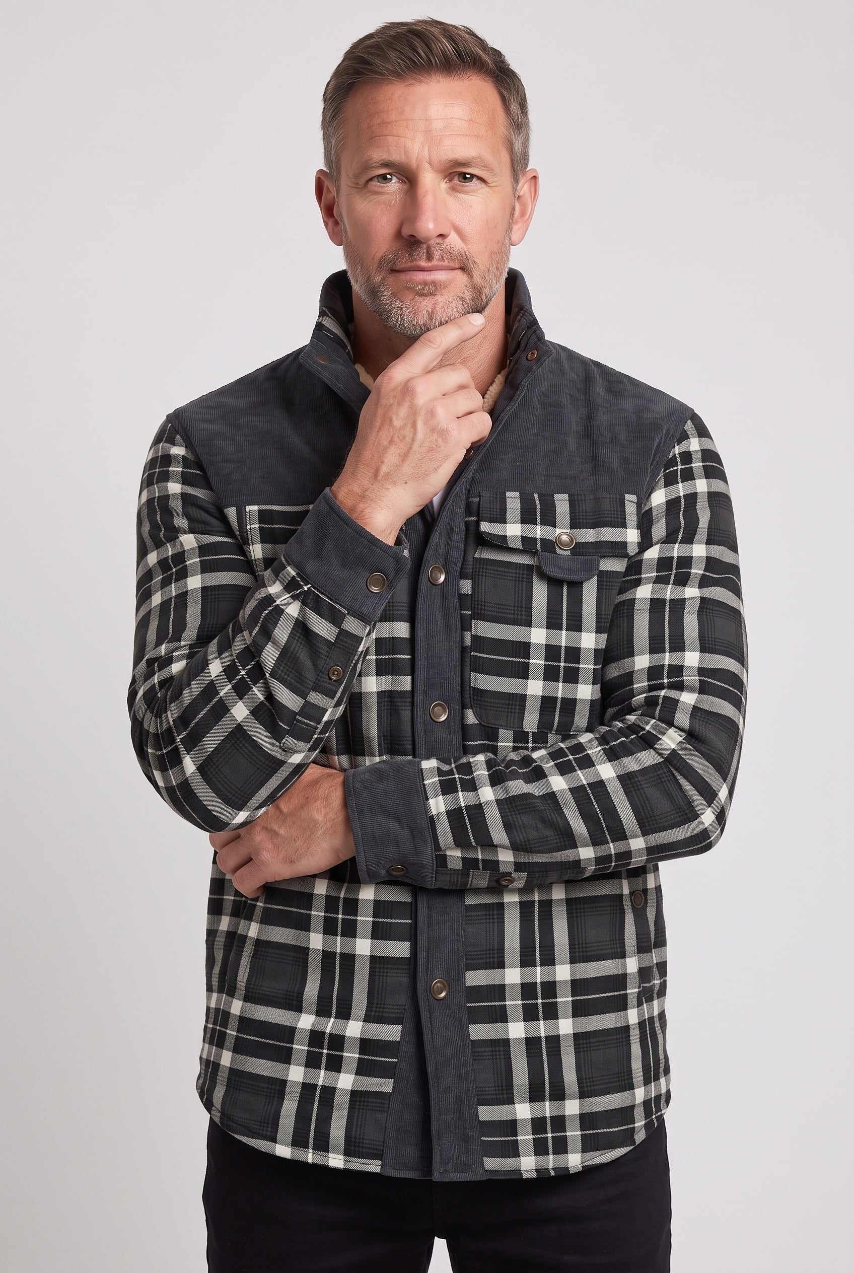 Veste Homme | Sherpa Boutons Pression Col Velours Côtelé - 10