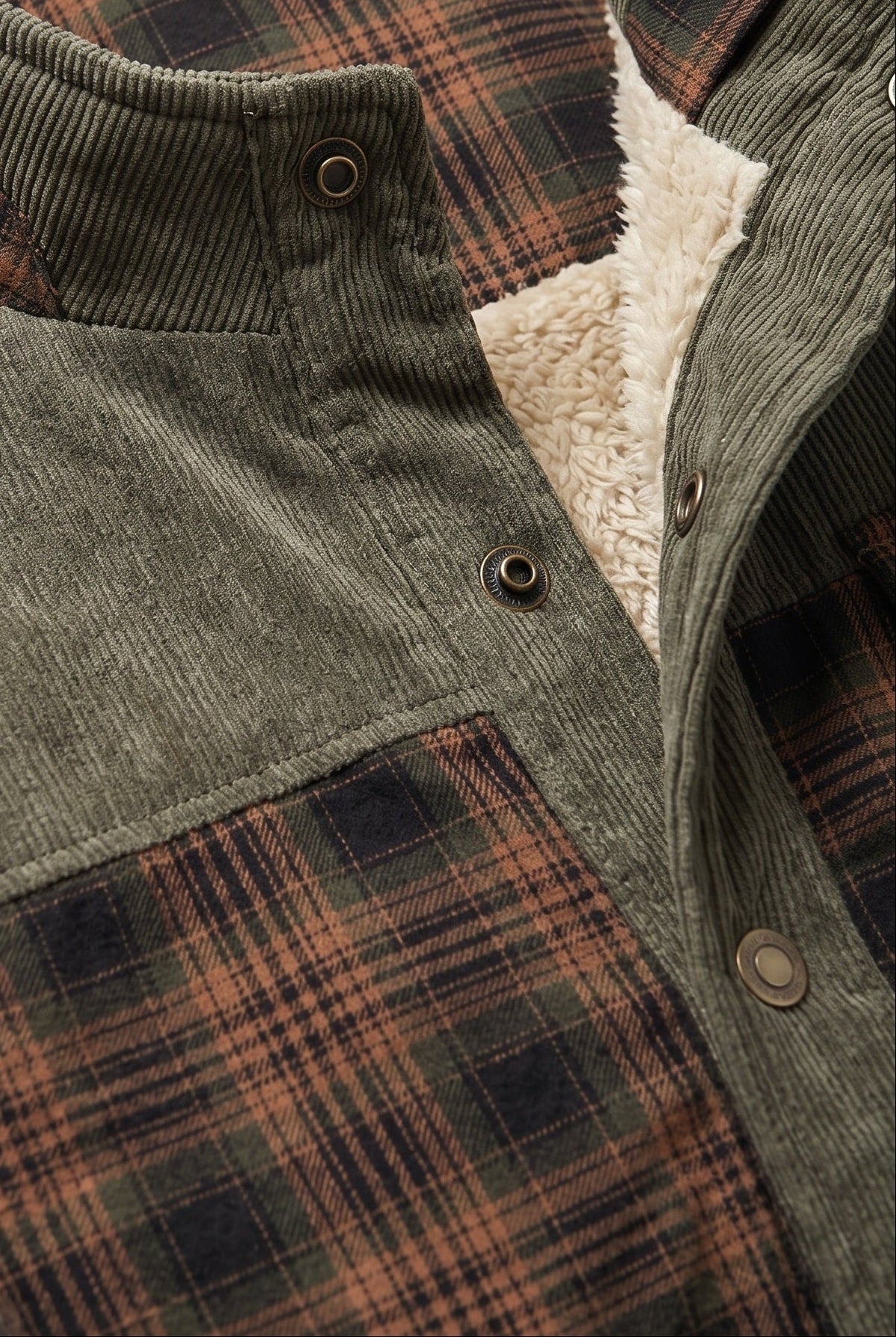 Veste Homme | Sherpa Boutons Pression Col Velours Côtelé - 3