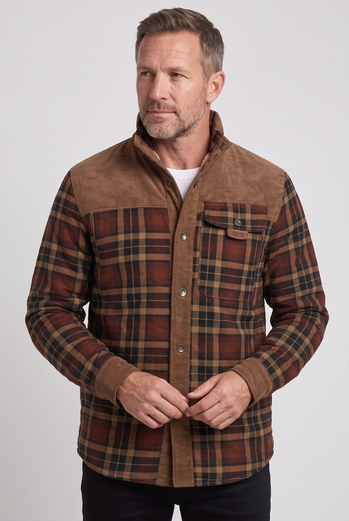 Veste Homme | Sherpa Boutons Pression Col Velours Côtelé - 6