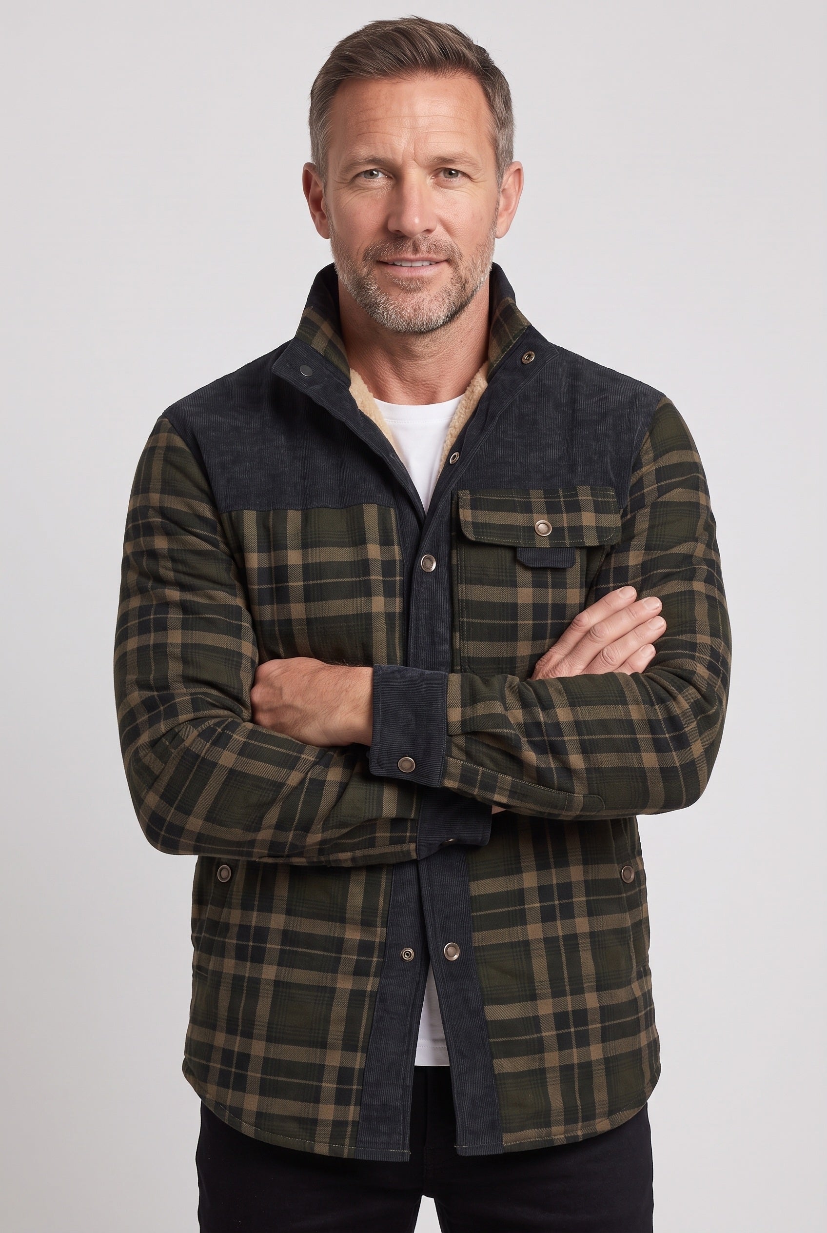 Veste Homme | Sherpa Boutons Pression Col Velours Côtelé - 9