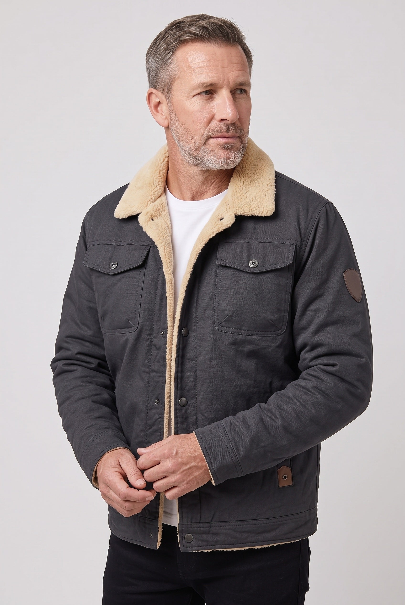 Veste Homme | Sherpa Pressions Col Rabattable Coupe Courte - 6